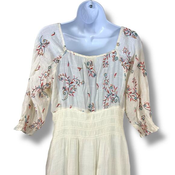 Anthropologie Dress Womens Medium Petite Boho Cottage Embroidered Floral Tiered - Picture 8 of 12